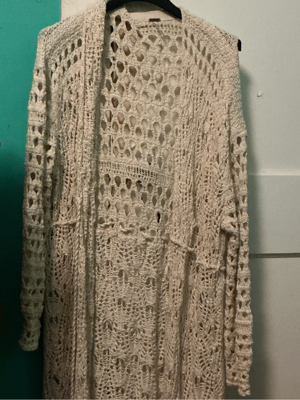 Free People Ivory Open-Knit Long Cardigan